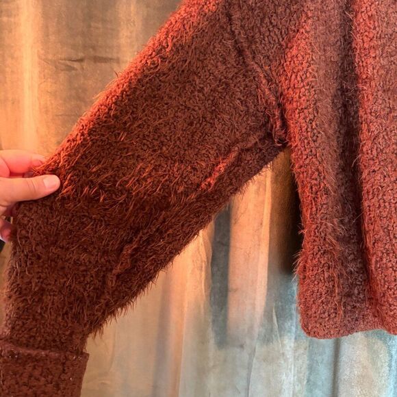 Free People Oversized Brown Icing Soft Fuzzy V-Neck - Picture 5 of 8